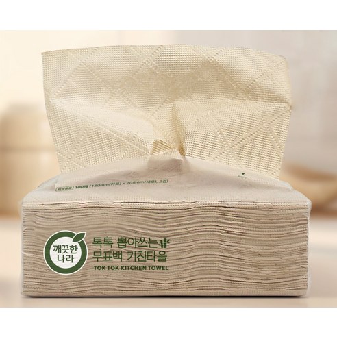 깨끗한나라 톡톡 뽑아쓰는 무표백 천연펄프 키친타올 100매, 6개 이미지 2