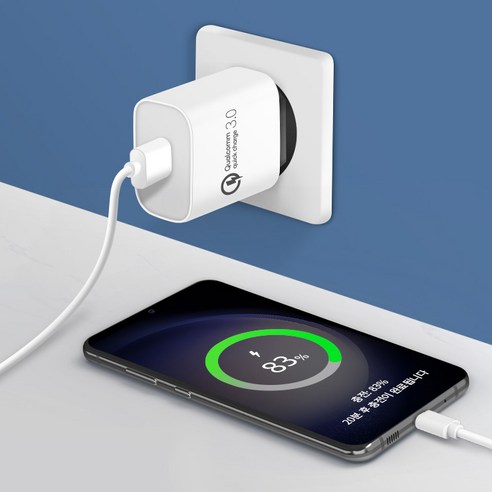 홈플래닛 퀄컴 공식인증 QC3.0 18W 고속충전기 + C타입 충전케이블 1.2m 세트 이미지 3