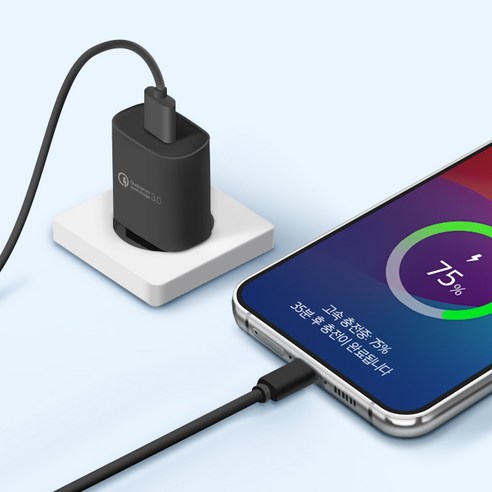 홈플래닛 퀄컴 공식인증 QC3.0 18W 고속충전기 + C타입 충전케이블 1.2