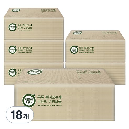 깨끗한나라 톡톡 뽑아쓰는 무표백 천연펄프 키친타올 100매, 18개 실사용 후기 | 효과 있을까? - 상품 이미지 1