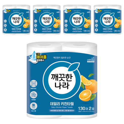 깨끗한나라 데일리 키친타월, 260매, 5개