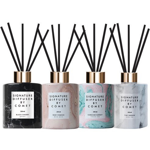 코멧 시그니처 디퓨저 250ml 4입 세트 후기 분석 - 깔끔한 보틀 디자인 디테일