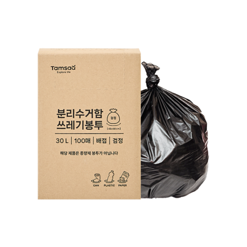 탐사 분리수거 쓰레기봉투 배접 검정, 100매, 30L