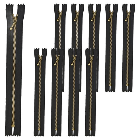 코오미 물방울 모양 메탈 골드 지퍼 20cm 5W0767, 10개, 블랙