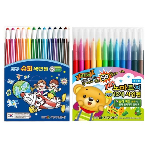 지구화학 슈퍼 색연필 12색 + 노마르지 사인펜 12색, 1세트