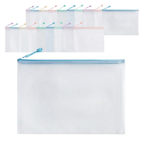 문구담 두꺼운 마카롱 PVC a4 지퍼 투명 방수 파우치, 혼합색상, 20개