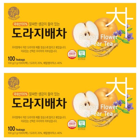 우리차 송원식품 도라지배차, 1g, 100개입, 2개