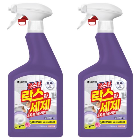 홈스타 락스와 세제 3X 폼스프레이 후로랄 욕실청소용, 2개, 900ml