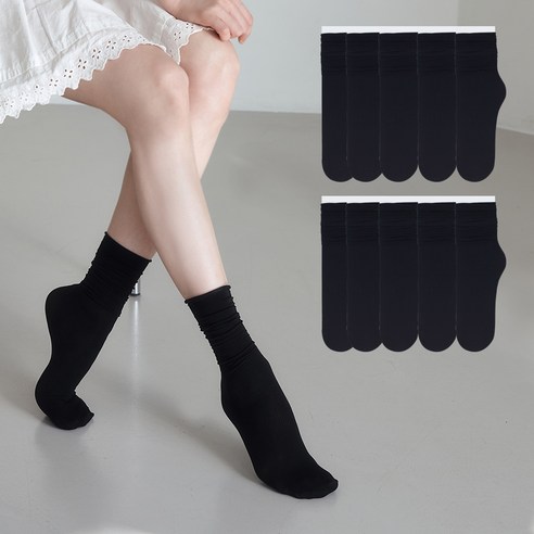 이지레그 여성용 돌돌이 무압박 얇은 여름 중목 스타킹 양말 10켤레