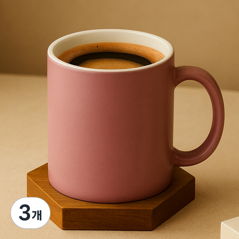라이프란스 베이직 투톤 무광 도자기 머그컵 360ml, 딥핑크, 3개