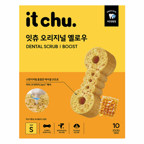 잇츄 강아지 오리지널 옐로우 S 덴탈껌, 혼합맛(밀웜/마누카꿀), 120g, 1개