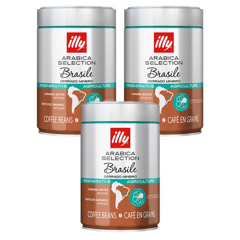 일리 아라비카셀렉션 브라질 세라도 원두, 홀빈(분쇄안함), 250g, 3개