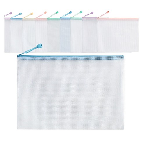 문구담 두꺼운 마카롱 PVC a4 지퍼 투명 방수 파우치, 혼합색상, 10개