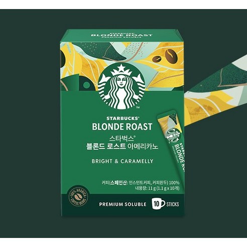 스타벅스 프리미엄 설 로스트 아메리카노 다크 10p + 다크 30p + 미디엄 10p x 2개 + 블론드 10p x 2개 + 머그 그린 350ml 선물세트 후기 분석 - 커피 스틱 개별 포장