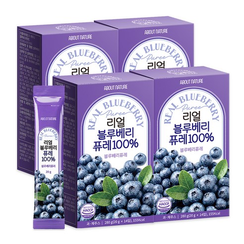 어바웃네이처 리얼 블루베리 퓨레 100% 14p, 280g, 4개