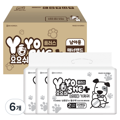 요요쉬 매너밴드 기저귀 플러스 남아용 2단계 애완용품, 소형, 30개입, 6개