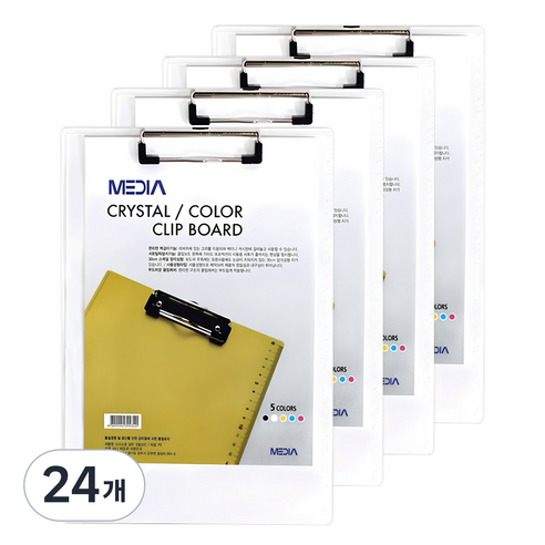 MEDIA 크리스탈 칼라 클립보드 A4, 투명색, 24개