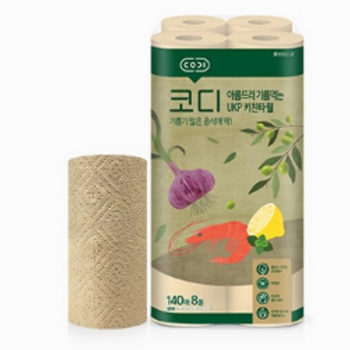 코디 아름드리 기름먹는 UKP 천연펄프 키친타올 140매, 8개 이미지 4