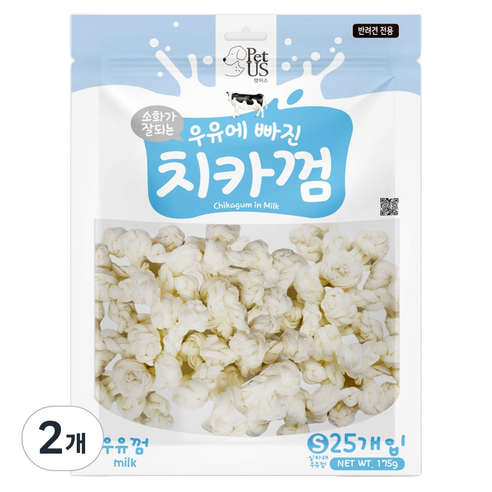 펫어스 강아지 치카껌 간식, 175g, 2개, 우유