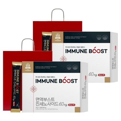 고려홍삼중앙회 면역부스트 진세노사이드 60mg 홍삼스틱 30포 + 쇼핑백, 300g, 2개
