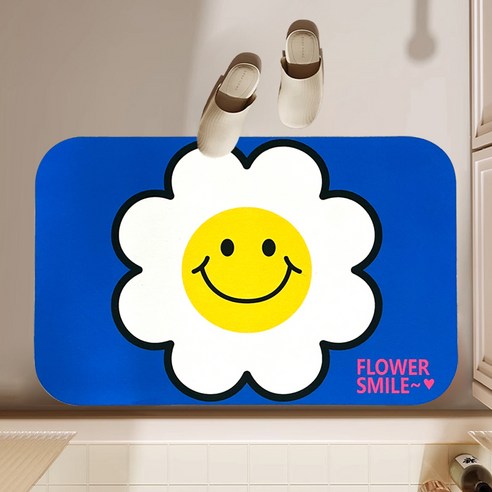 무식이네 스마일 플라워 빨아쓰는 규조토 발매트 블루, 블루, 40 x 60 cm, 40 x 60 cm 섬네일