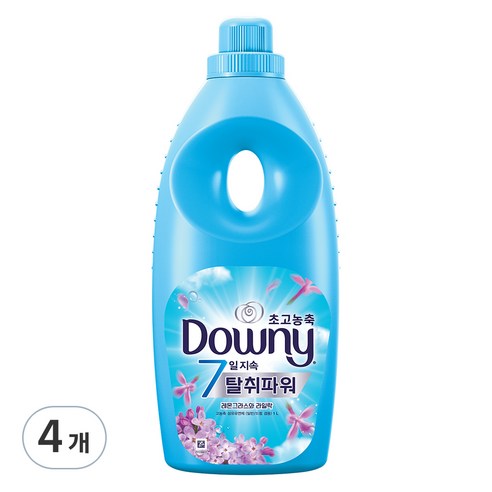 다우니 초고농축 7일지속 탈취파워 섬유유연제 레몬그라스와 라일락 본품, 1L, 4개