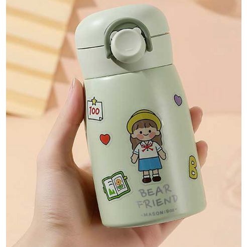 푸코 베어 프렌드 원터치 보온병 후기 분석 - 뚜껑 및 원터치 버튼 디테일