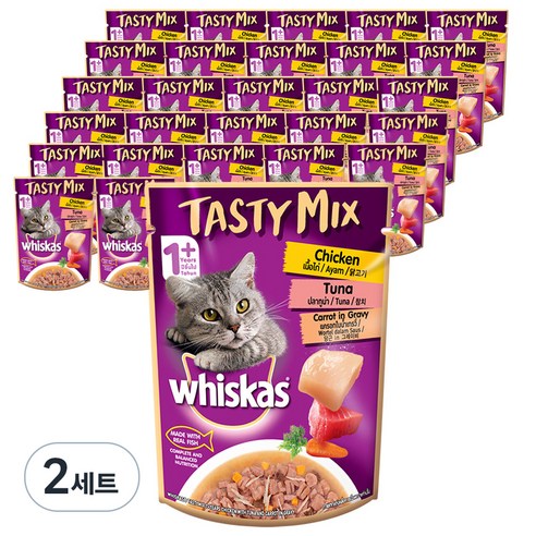 위스카스 어덜트 고양이 테이스티 믹스 습식사료, 닭+참치, 70g, 56개