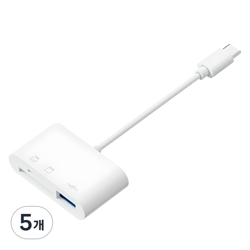 아이엠듀 C타입 3 in 1 USB TF SD카드 리더기, 화이트, 5개