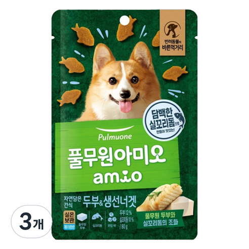 풀무원아미오 강아지 자연담은간식, 혼합맛(두부/생선맛), 80g, 3개
