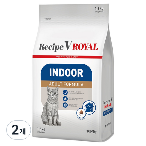 유한양행레시피브이 고양이 로얄 기능성 사료, 인도어, 1.2kg, 2개