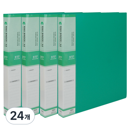 마이다스 PP칼라 O링 바인더 3공 민 2cm A4, 녹색, 24개