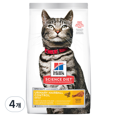 힐스사이언스다이어트 고양이 어덜트 기능성 사료, 유리너리+헤어볼, 1.58kg, 4개