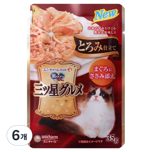 유니참긴노스푼 고양이 엘지유니참 토로미 파우치, 혼합맛(참치/닭가슴살맛), 35g, 6개