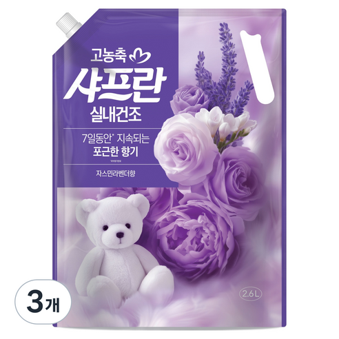 샤프란 고농축 섬유유연제 자스민라벤더 리필, 2.6L, 1개입, 3개