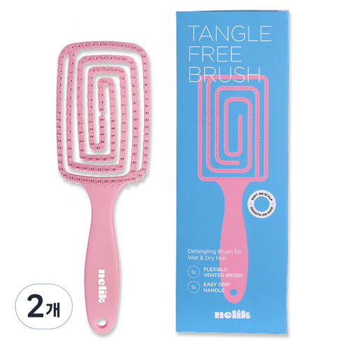 넬릭 프로 엉킴방지 뿌리 볼륨 헤어 빗, 2개, 핑크