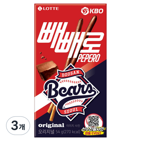 빼빼로 KBO 초코 두산 베어스, 54g, 3개