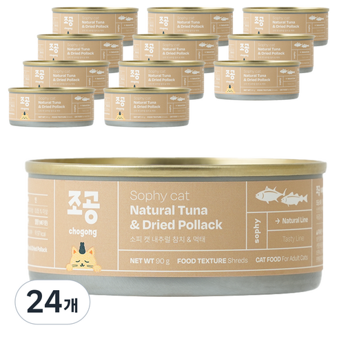 조공 어덜트 소피 캣 내추럴 습식캔, 참치+먹태, 90g, 24개