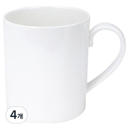러브앤아트 러브 본차이나 키친이레 도자기 일자머그 380ml, 4개, 화이트