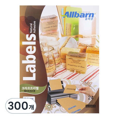 올바른라벨 크라프트라벨 레이저 잉크젯공용 3X8 AL024KR, 24칸, 300개