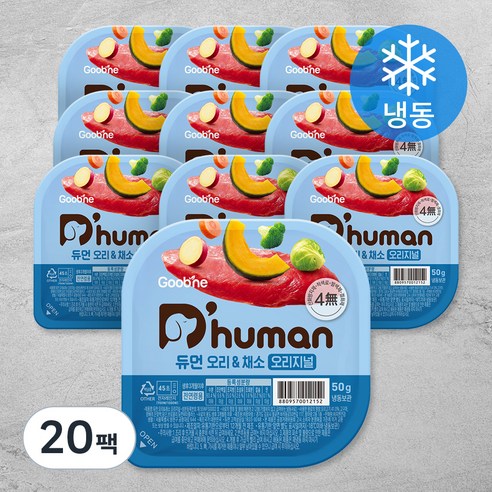 듀먼 전연령용 강아지 오리지널 화식사료, 오리+채소, 50g, 20개