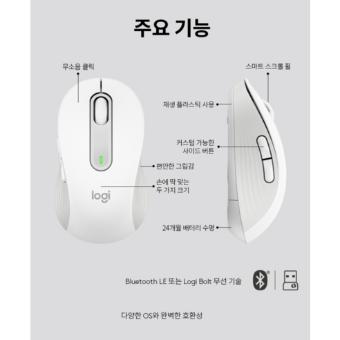 로지텍 시그니처 블루투스 멀티 마우스 Signature M650 + BOLT 수신기 세트 이미지 2