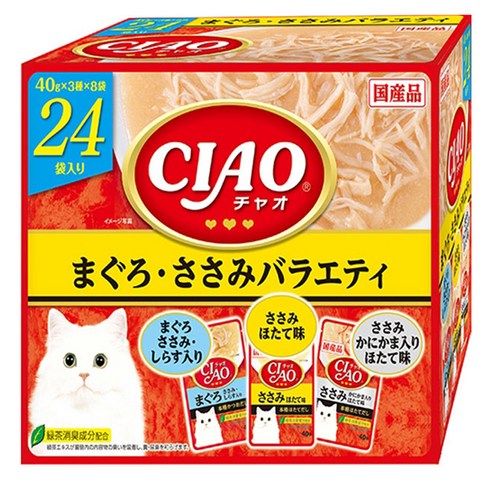 이나바 고양이 챠오츄르 버라이어티 간식, 혼합맛(참치/닭가슴살), 40g, 24개