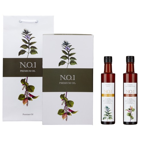 앤오일 NO.1 참기름 300ml + 들기름 300ml + 쇼핑백 세트, 600ml, 1세트