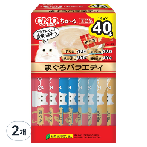 챠오츄르 고양이 버라이어티 짜먹는 간식 40p, 참치, 560g, 2개