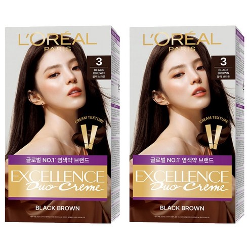 로레알파리 엑셀랑스 듀오크림 나눠쓰는 새치염색 염모제, 3 블랙브라운, 2개