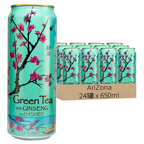 茶 ari*san AriZona 蜂蜜人蔘綠茶, 650ml, 24罐- 茶飲| 酷澎
