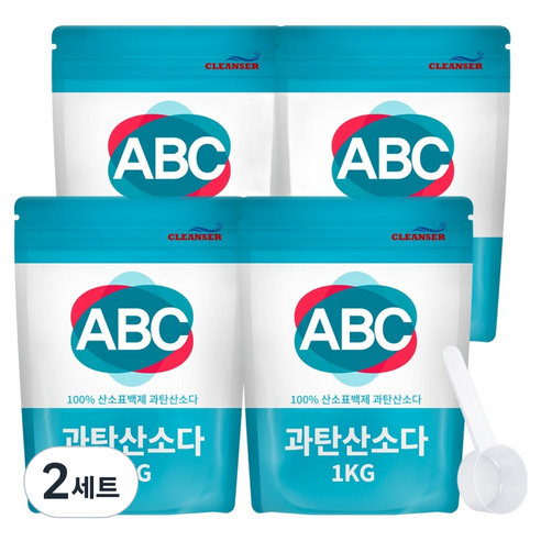 ABC클렌저 과탄산소다 파우치 1kg x 4p + 계량스푼 세트, 2세트