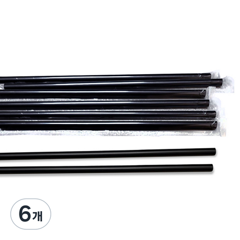 개별포장 일자 플라스틱 빨대 블랙 7 x 210 mm, 500개입, 6개