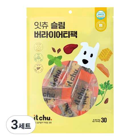 잇츄 슬림 버라이어티팩 강아지 덴탈개껌, 옐로우 + 브라운 + 그린, 270g, 3세트
